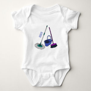 Broom & mop cartoon illustration baby bodysuit