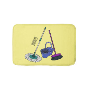 Broom & mop cartoon illustration bath mat
