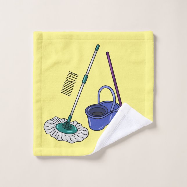Broom & mop cartoon illustration bath towel set (Wash Cloth)