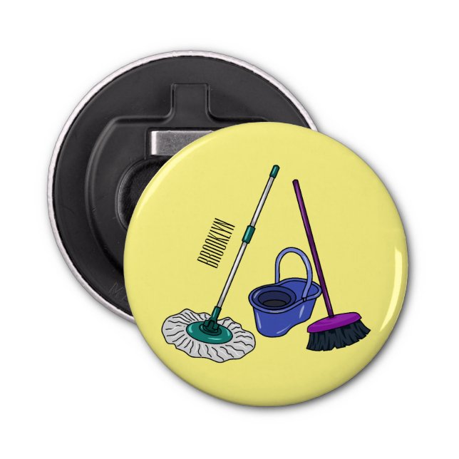 Broom & mop cartoon illustration bottle opener (Front)