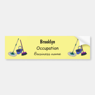 Broom & mop cartoon illustration bumper sticker