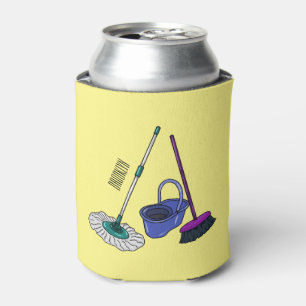 Broom & mop cartoon illustration can cooler