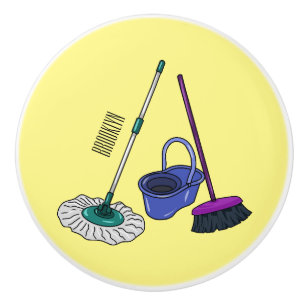 Broom & mop cartoon illustration ceramic knob