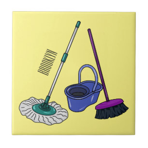 Broom & mop cartoon illustration ceramic tile