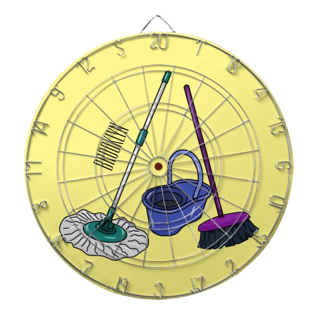 Broom & mop cartoon illustration dartboard (Front)