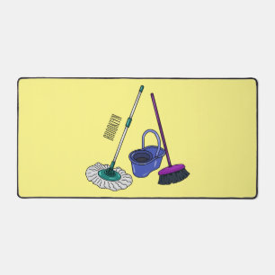 Broom & mop cartoon illustration desk mat