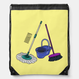 Broom & mop cartoon illustration drawstring bag