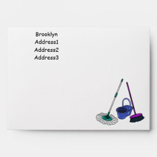 Broom & mop cartoon illustration envelope
