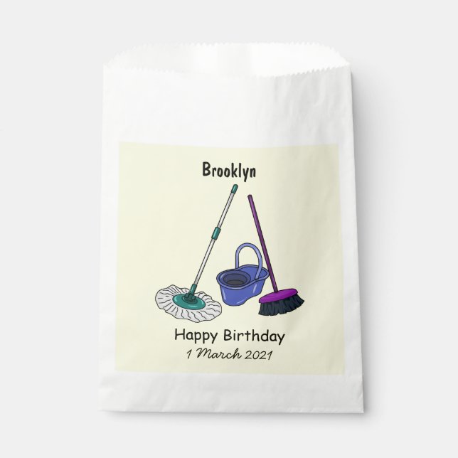 Broom & mop cartoon illustration favour bag (Front)