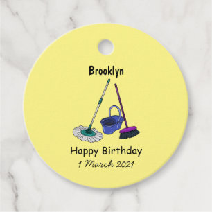 Broom & mop cartoon illustration favour tags