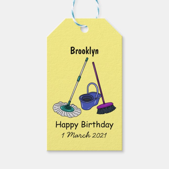 Broom & mop cartoon illustration gift tags (Front)
