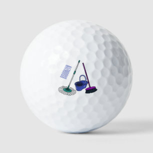 Broom & mop cartoon illustration golf balls
