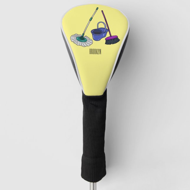 Broom & mop cartoon illustration golf head cover (Front)