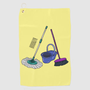 Broom & mop cartoon illustration golf towel