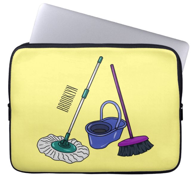 Broom & mop cartoon illustration laptop sleeve (Front)