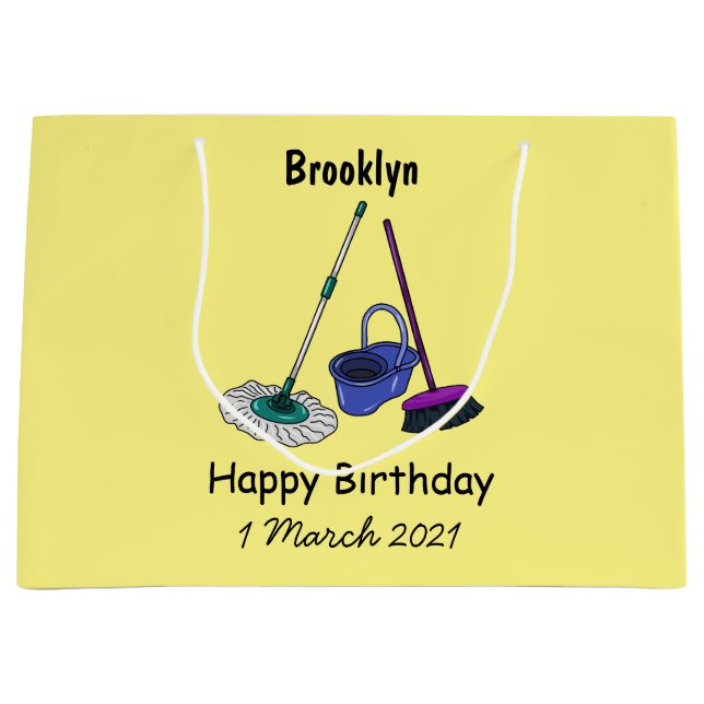 Broom & mop cartoon illustration large gift bag (Front)