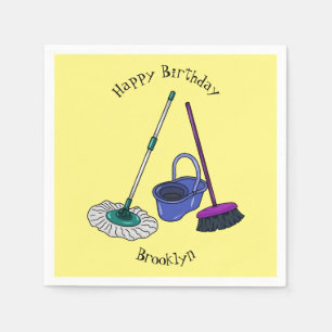 Broom & mop cartoon illustration napkin