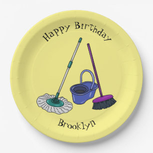 Broom & mop cartoon illustration paper plate