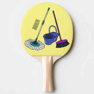 Broom & mop cartoon illustration ping pong paddle