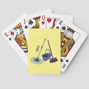 Broom & mop cartoon illustration playing cards