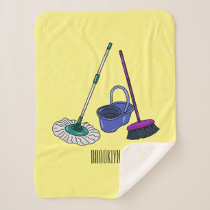 Broom & mop cartoon illustration sherpa blanket
