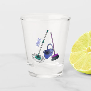 Broom & mop cartoon illustration shot glass