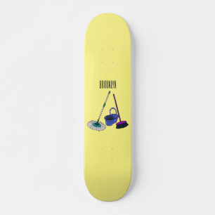 Broom & mop cartoon illustration skateboard