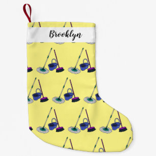 Broom & mop cartoon illustration small christmas stocking
