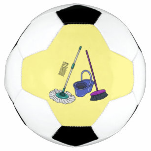 Broom & mop cartoon illustration soccer ball