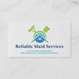 Broom Mop Cleaning Supplies Maid Services Business Card