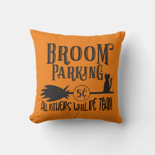Broom Parking Halloween Throw Pillow