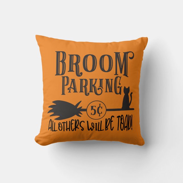 Broom Parking Halloween Throw Pillow (Front)