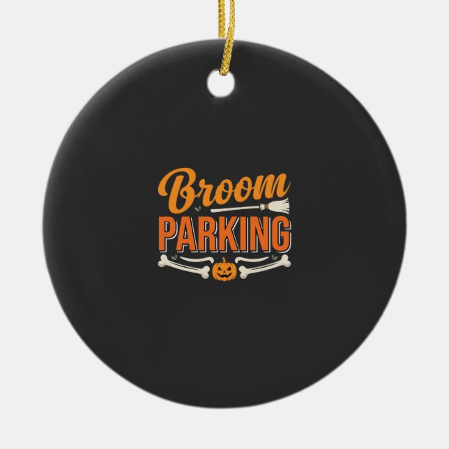 Broom Parking Halloween Vector Design_1 Ceramic Ornament (Front)