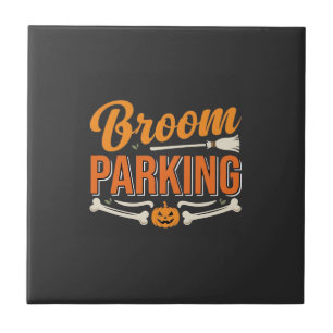 Broom Parking Halloween Vector Design_1 Ceramic Tile