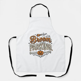 Broom Parking Halloween Vintage Witch Vector Desig Apron