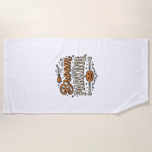 Broom Parking Halloween Vintage Witch Vector Desig Beach Towel