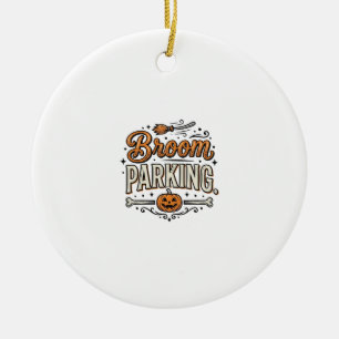 Broom Parking Halloween Vintage Witch Vector Desig Ceramic Ornament