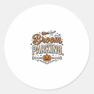 Broom Parking Halloween Vintage Witch Vector Desig Classic Round Sticker