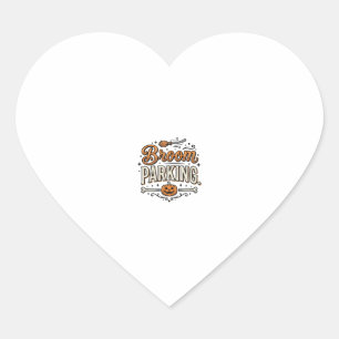 Broom Parking Halloween Vintage Witch Vector Desig Heart Sticker