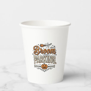 Broom Parking Halloween Vintage Witch Vector Desig Paper Cups