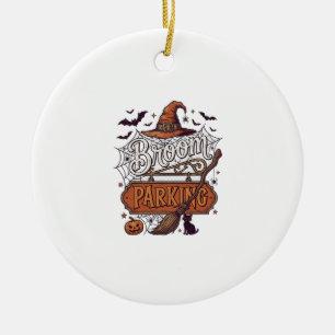 Broom Parking Halloween Witch Hat Broomstick Black Ceramic Ornament