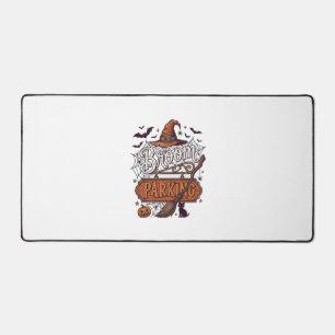 Broom Parking Halloween Witch Hat Broomstick Black Desk Mat