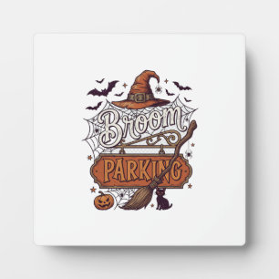 Broom Parking Halloween Witch Hat Broomstick Black Plaque