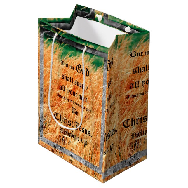 Broom Sage Abstract Philippians 4vs19 Medium Gift Bag (Front Angled)