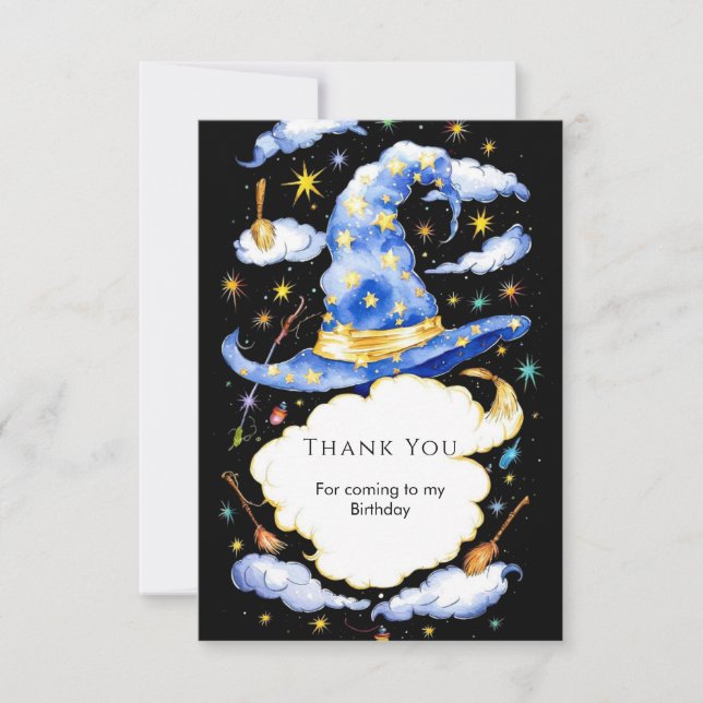 Broom Simple Magic Wizard Birthday Thank You Card (Front)