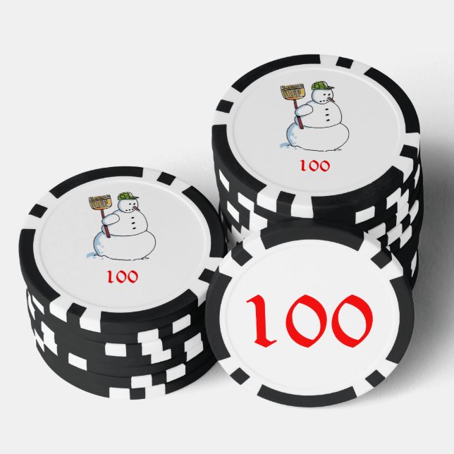 Broom Snowman black 100 striped poker chip (Stack)
