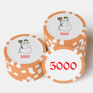 Broom Snowman orange 5000 striped poker chip