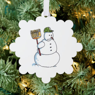Broom Snowman snowflake paper ornament