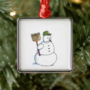 Broom Snowman square premium ornament
