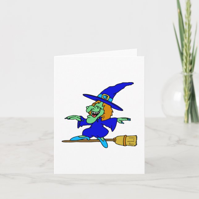 Broom Surfing Witch Card (Front)